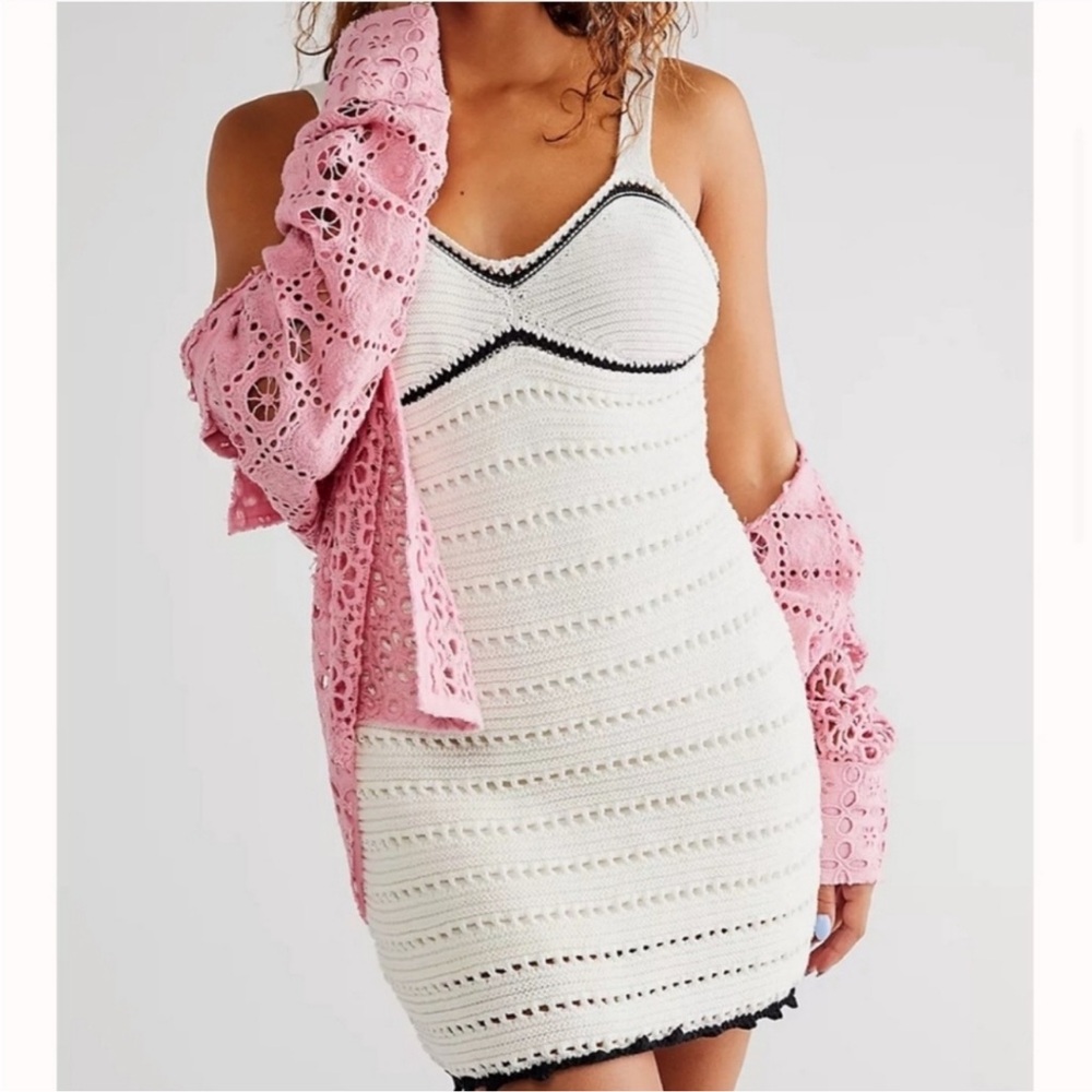 Free People Devvy Mini Dress Crochet Knit White Size XS